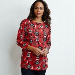 J Jill Floral Tunic Length Blouse Womens Size XL